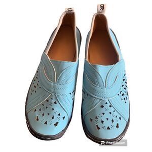 J'ADIOR Dior Blue Slip-On Leather Walking Comfort Travel Shoe